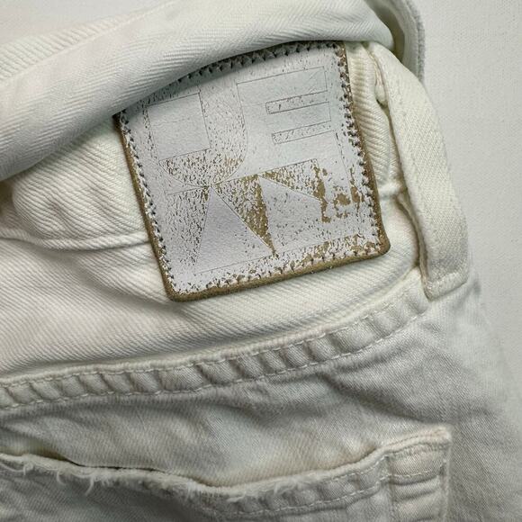 Jean Atelier Foldover High Waist Distressed Cream Denim Jeans - Picture 2 of 10